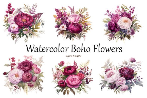 Download Watercolor Boho Flowers - Boho flowers Collection