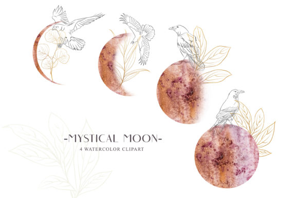 Download Watercolor Moon Phase Clipart. Line Art - Line Collection