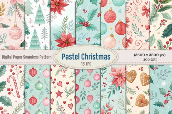 Download Pastel Christmas Seamless Pattern Bundle - Pastel christmas Collection