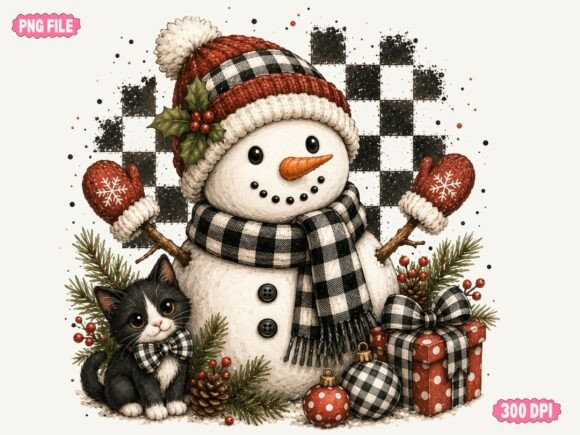 Download Cute Snowman Christmas Clipart with Cat - Snowman Collection