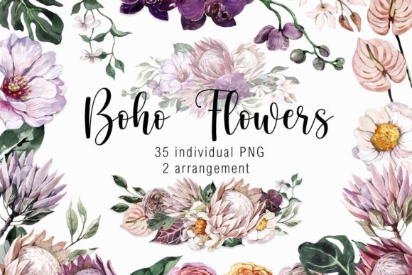 Download Watercolor Boho Flowers Clipart - Premium Resources