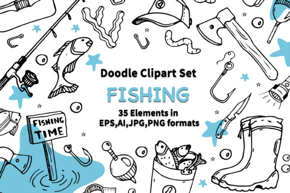 Download Doodle Clipart Set Fishing. Line Art - Line Collection
