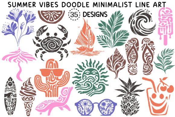 Download Summer Vibes Doodle Minimalist Line Art - Line Collection