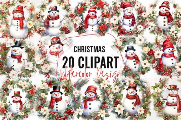 Download Vintage Snowman Christmas Wreath Clipart - Snowman Collection