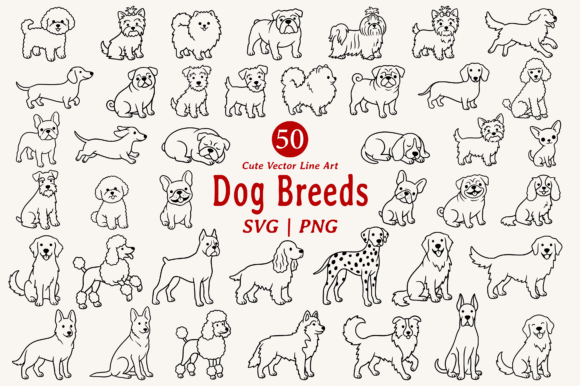 Download Cute Dog Line Art Illustration Bundle - Line Collection
