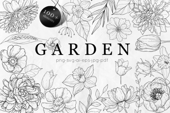 Download Garden Flowers Bundle Line Art SVG - Line Collection