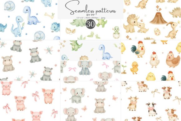 Download Baby Animals 30 Cute Pattern Set - Cute pattern Collection
