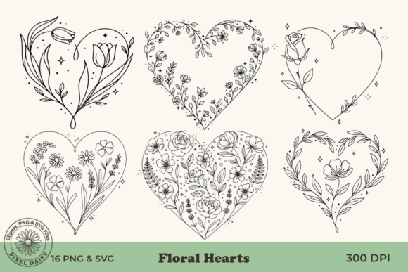 Download Floral Hearts Line Art Bundle - Line Collection